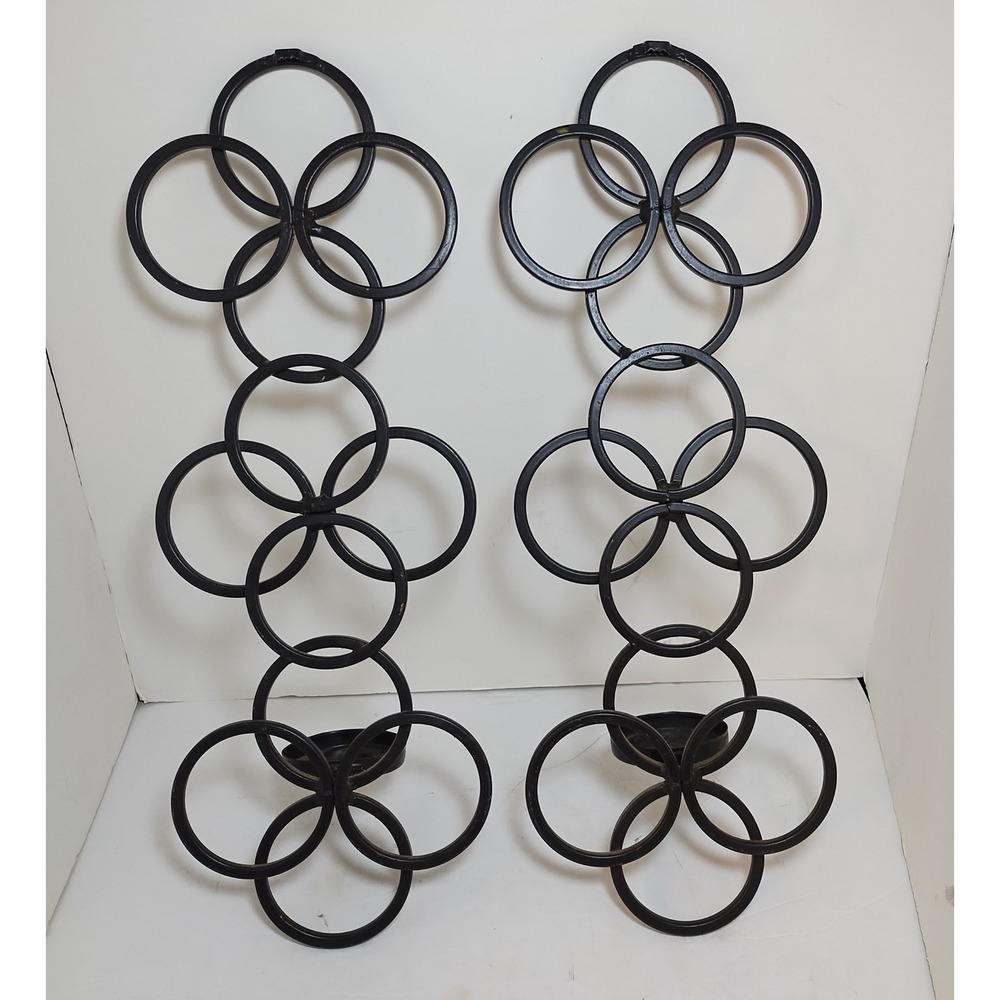 Pair Metal Wall Sconce Tealight Candle Holder Ornate Circular Rustic Farmhouse 2